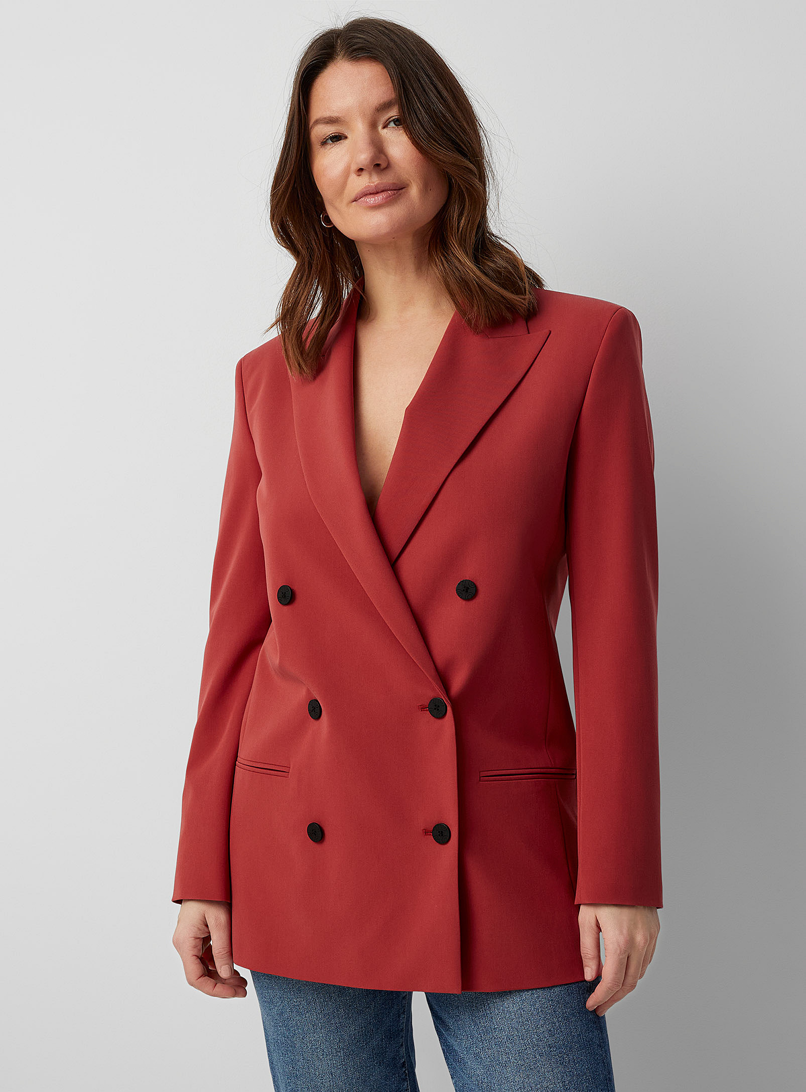 Hugo Auga Double-breasted Terracotta Blazer In Ruby Red