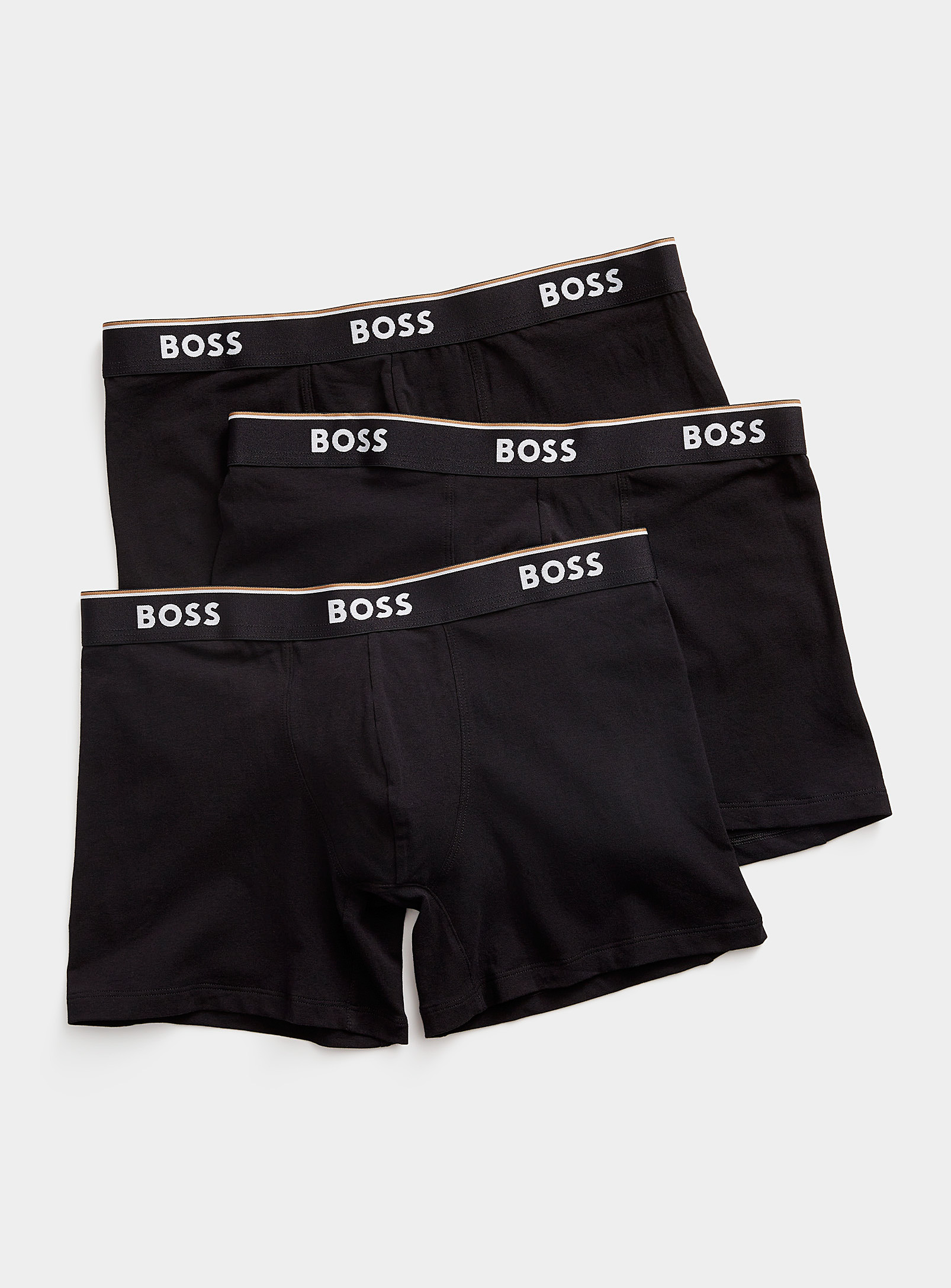 BOSS - Les boxeurs longs noirs taille logo Emballage de 3