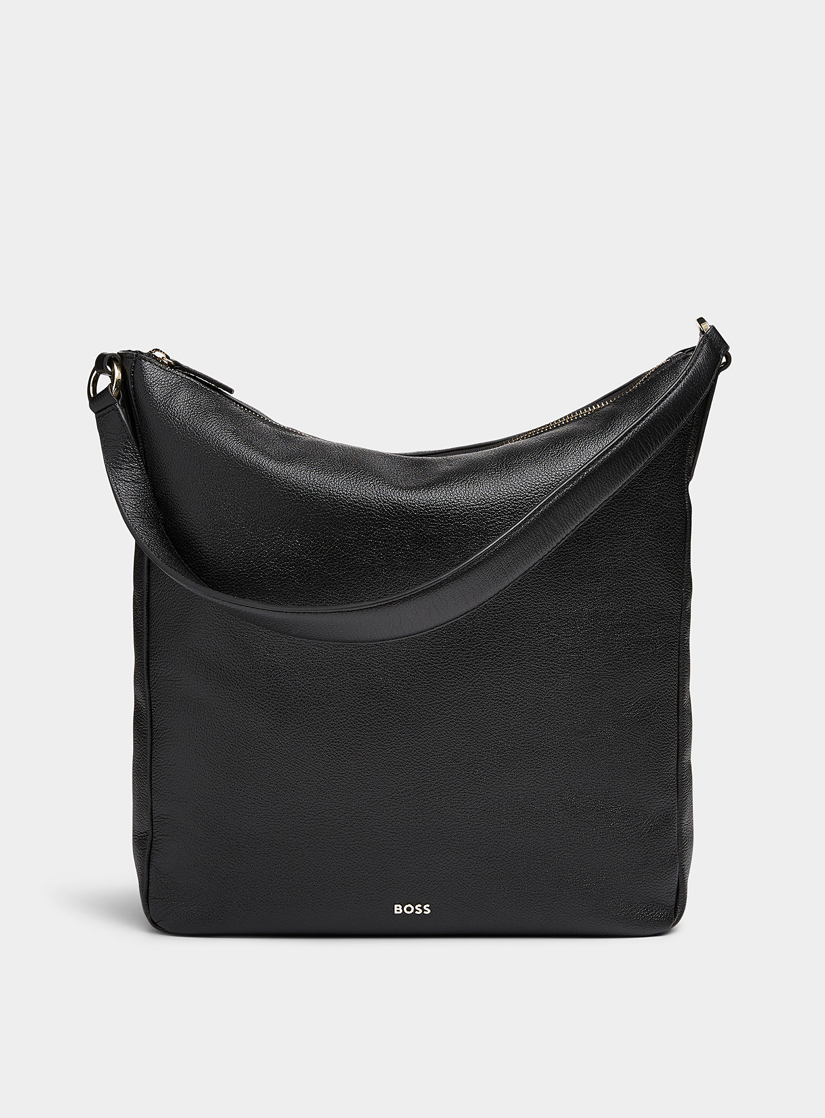 Hugo Boss Alyce Pebbled Leather Square Saddle Bag In Black