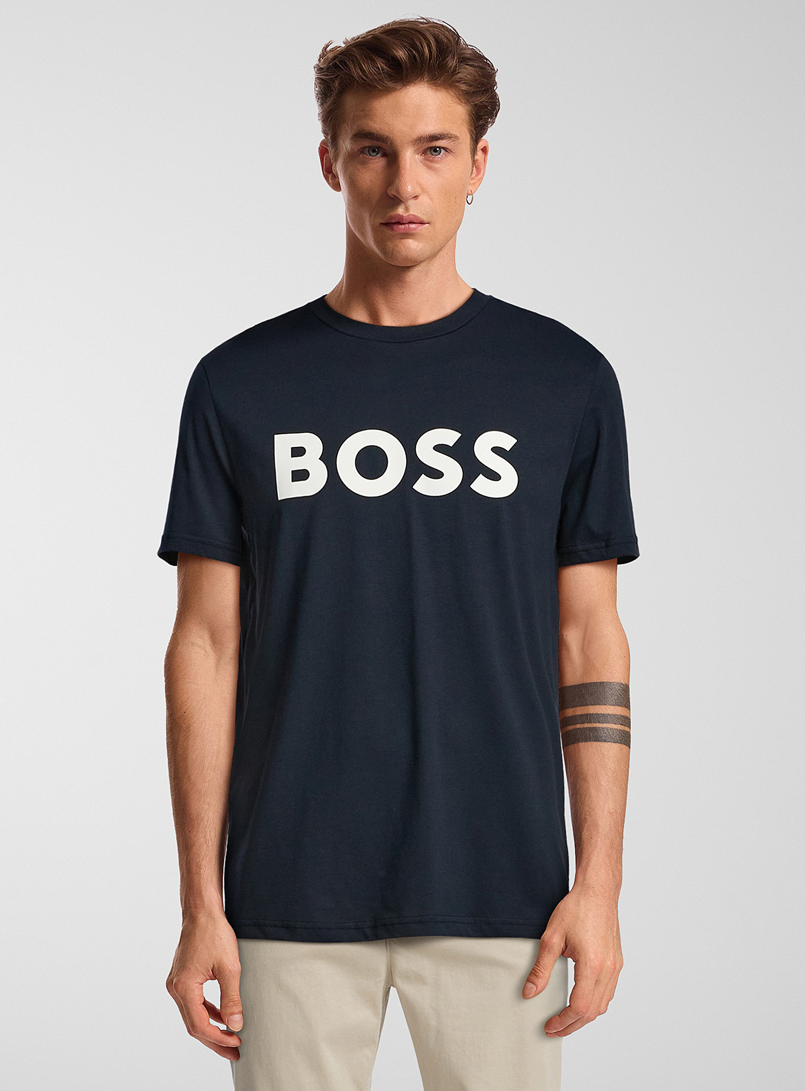 Hugo Boss Contrast Signature Logo T-shirt In Navy/midnight Blue