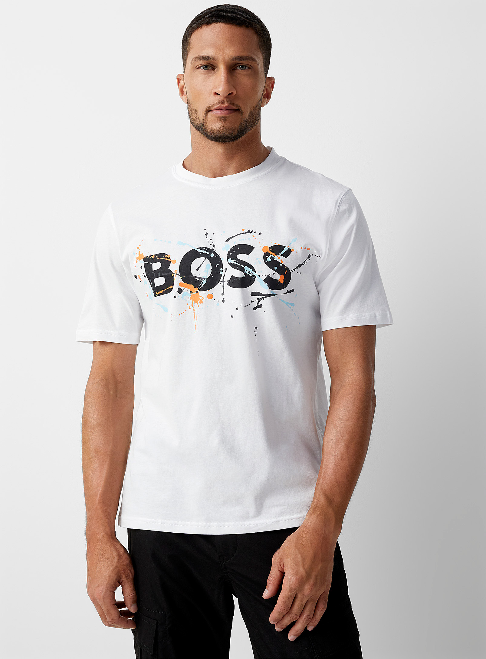 Hugo Boss Paint Splatter Logo T-shirt In Ivory/cream Beige | ModeSens