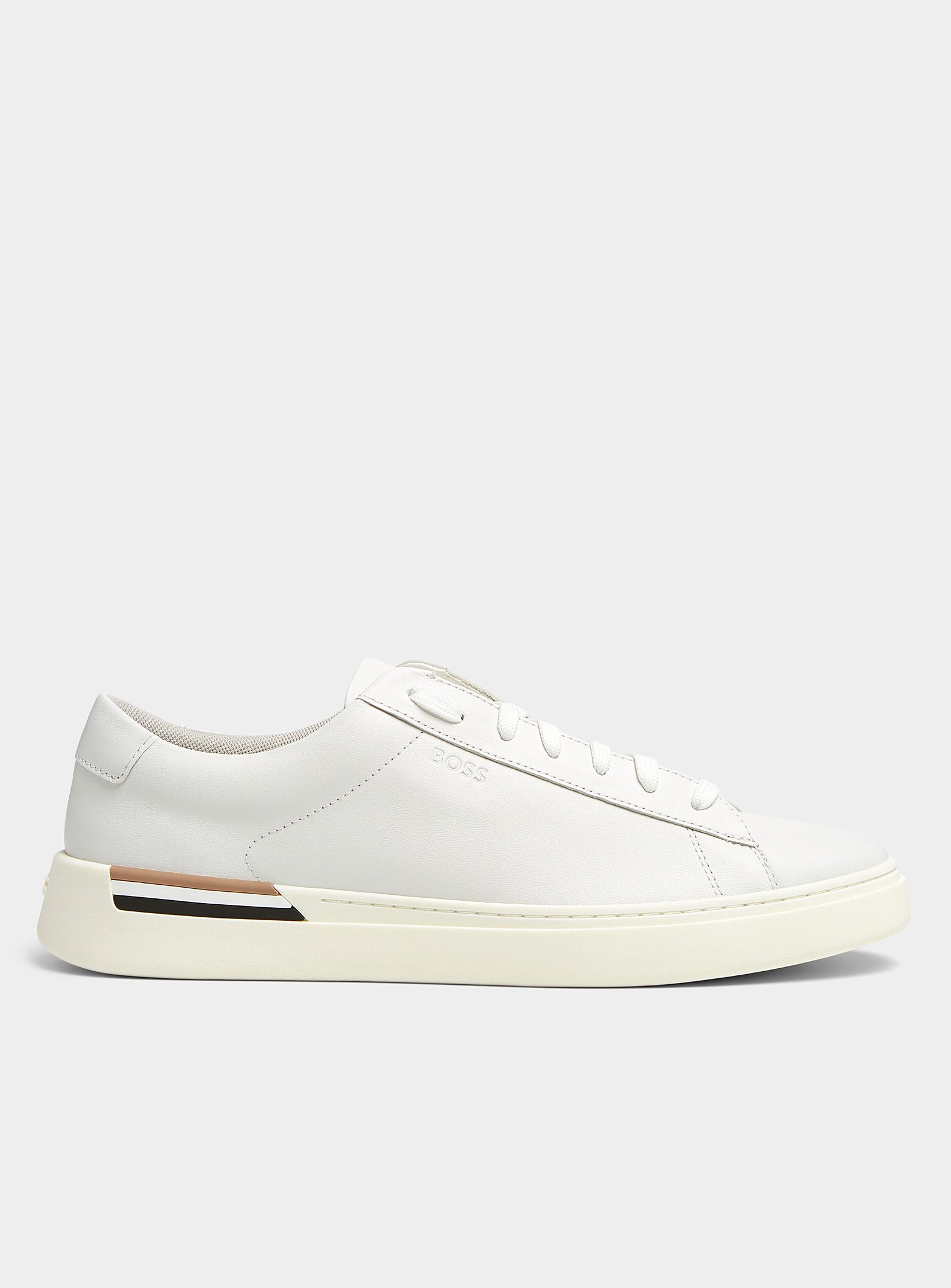 Hugo Boss Clint Mens Leather Cupsole Trainers With Logos And Signatu In White 100