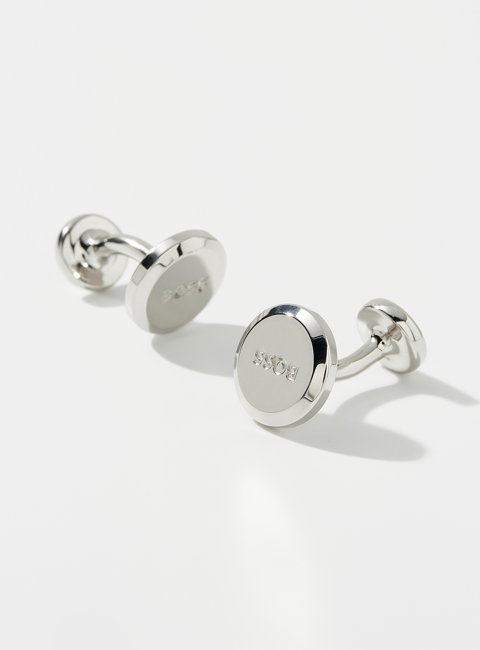 Hugo Boss Engraved Disc Cufflinks In Silver