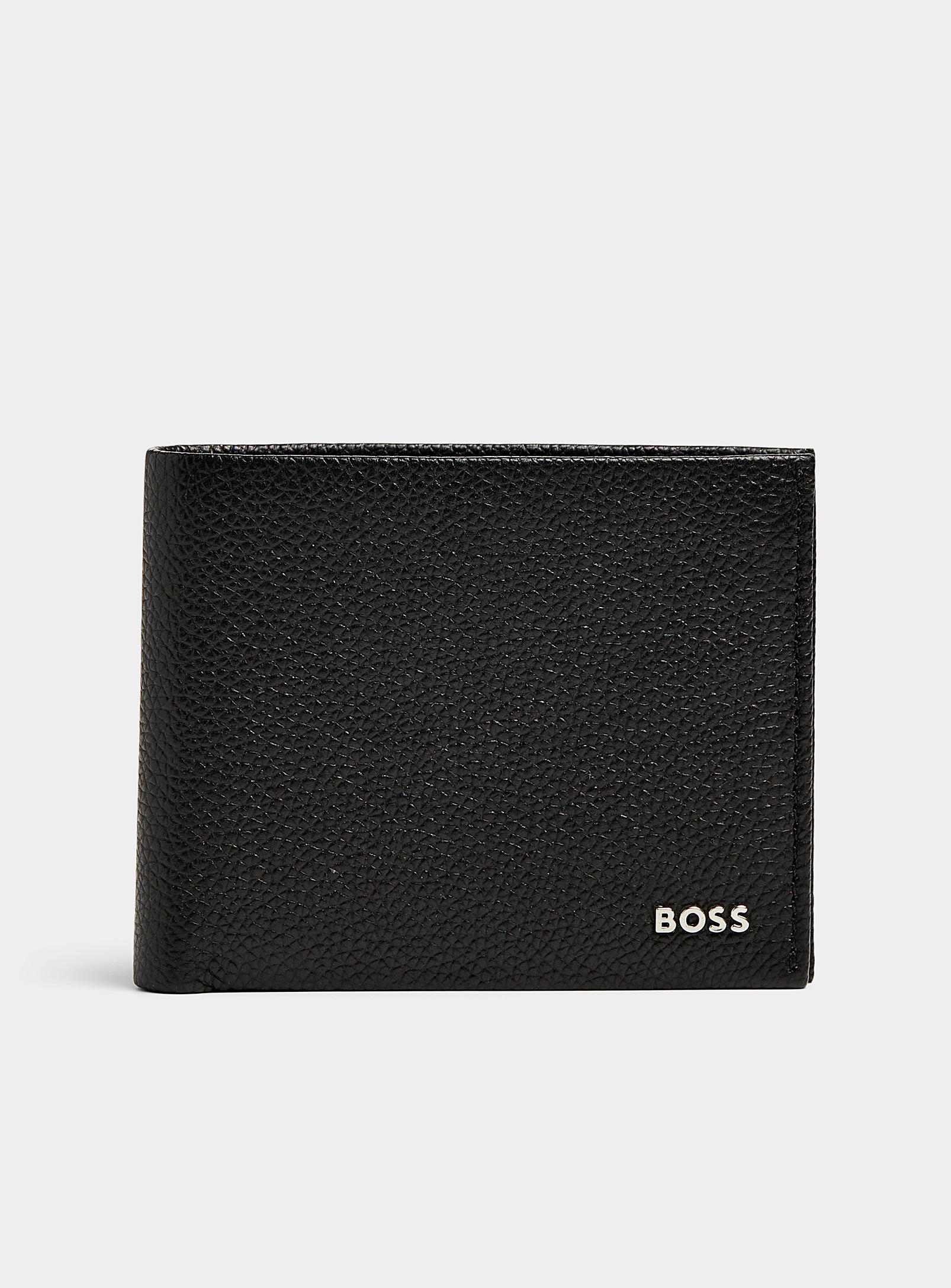 Hugo Boss Silver Logo Grained Leather Wallet In Black