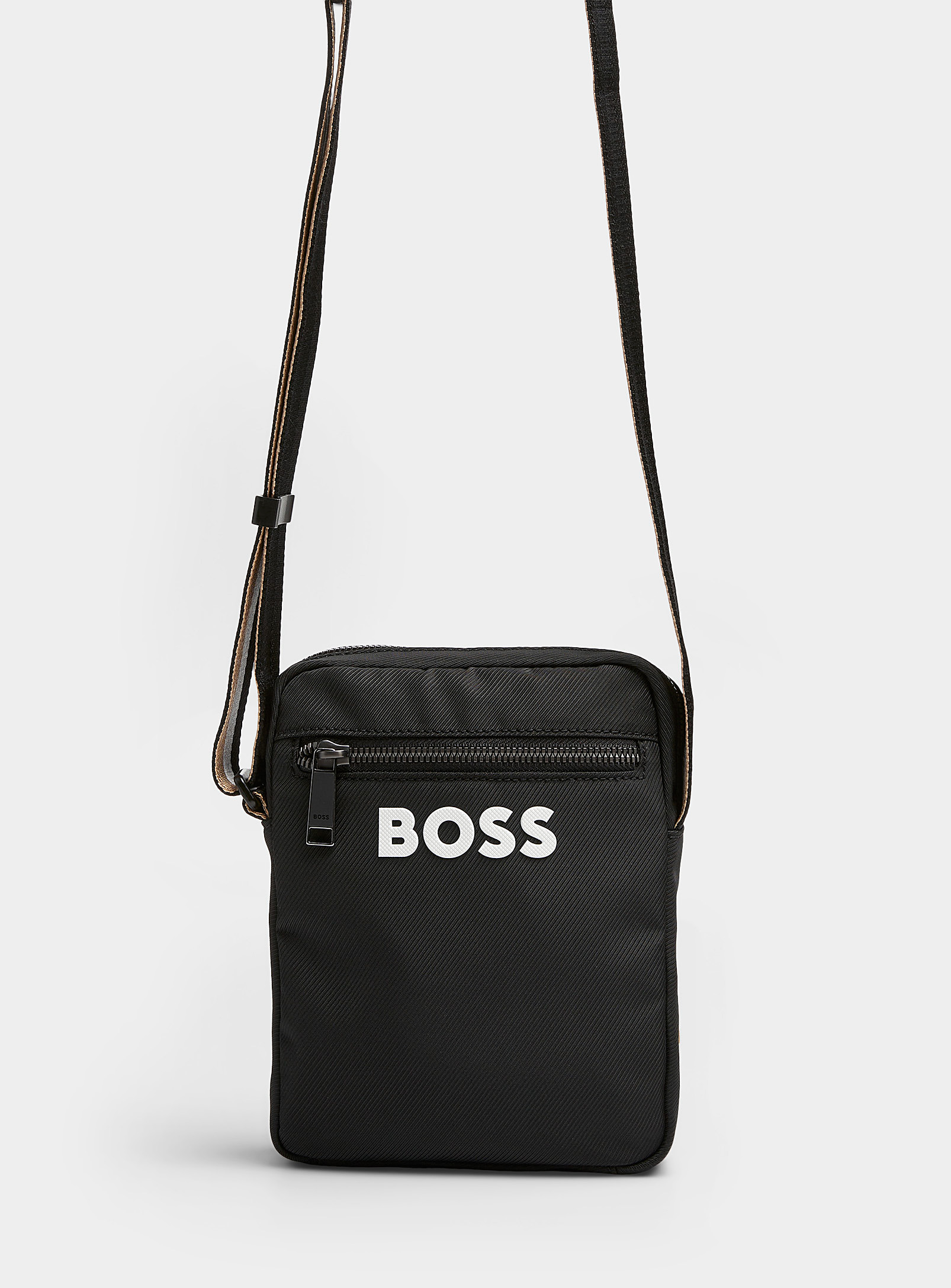 Hugo Boss Two-tone Canvas Shoulder Bag In Black