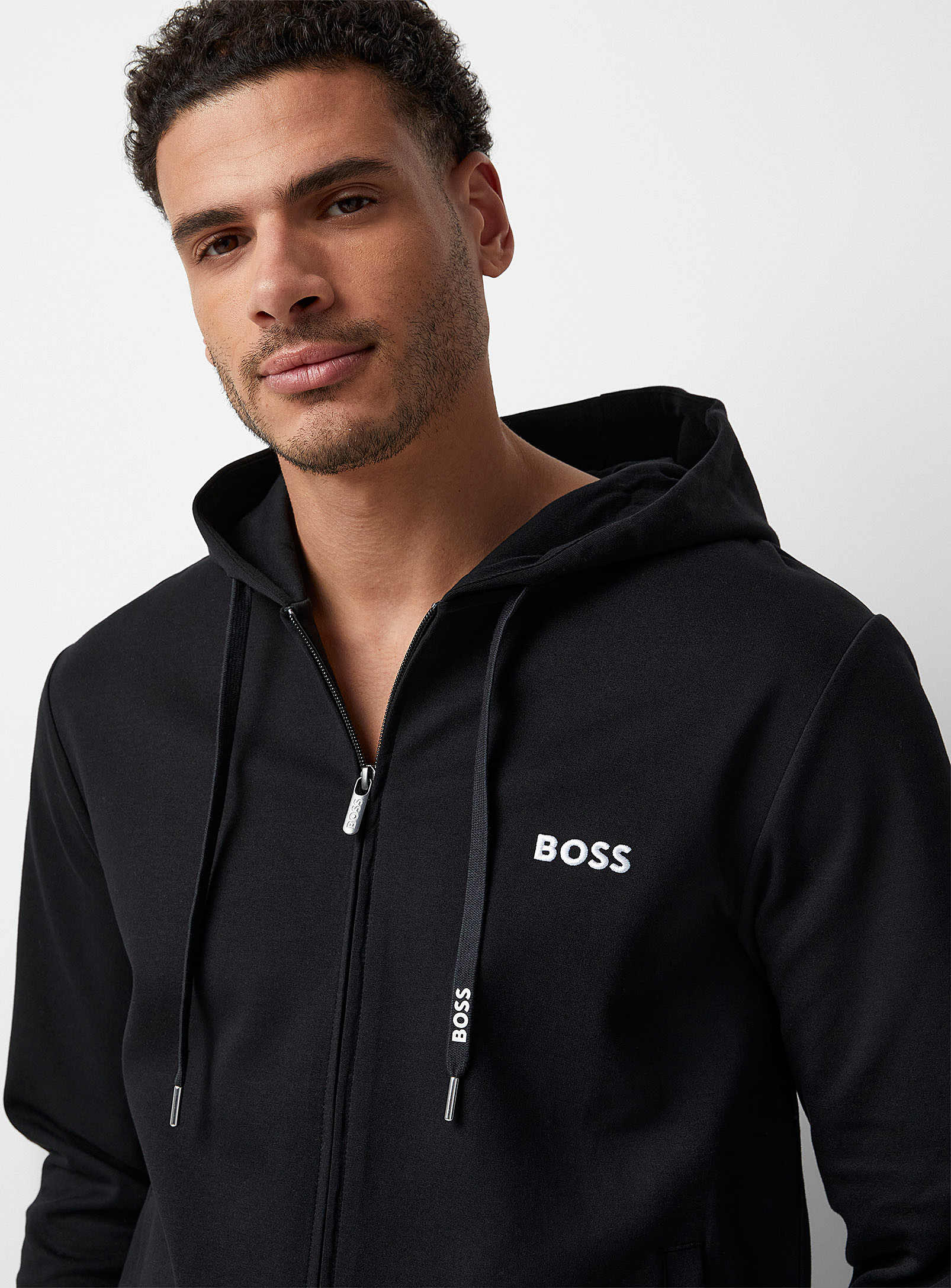 BOSS - Men's Black zip-up lounge hoodie