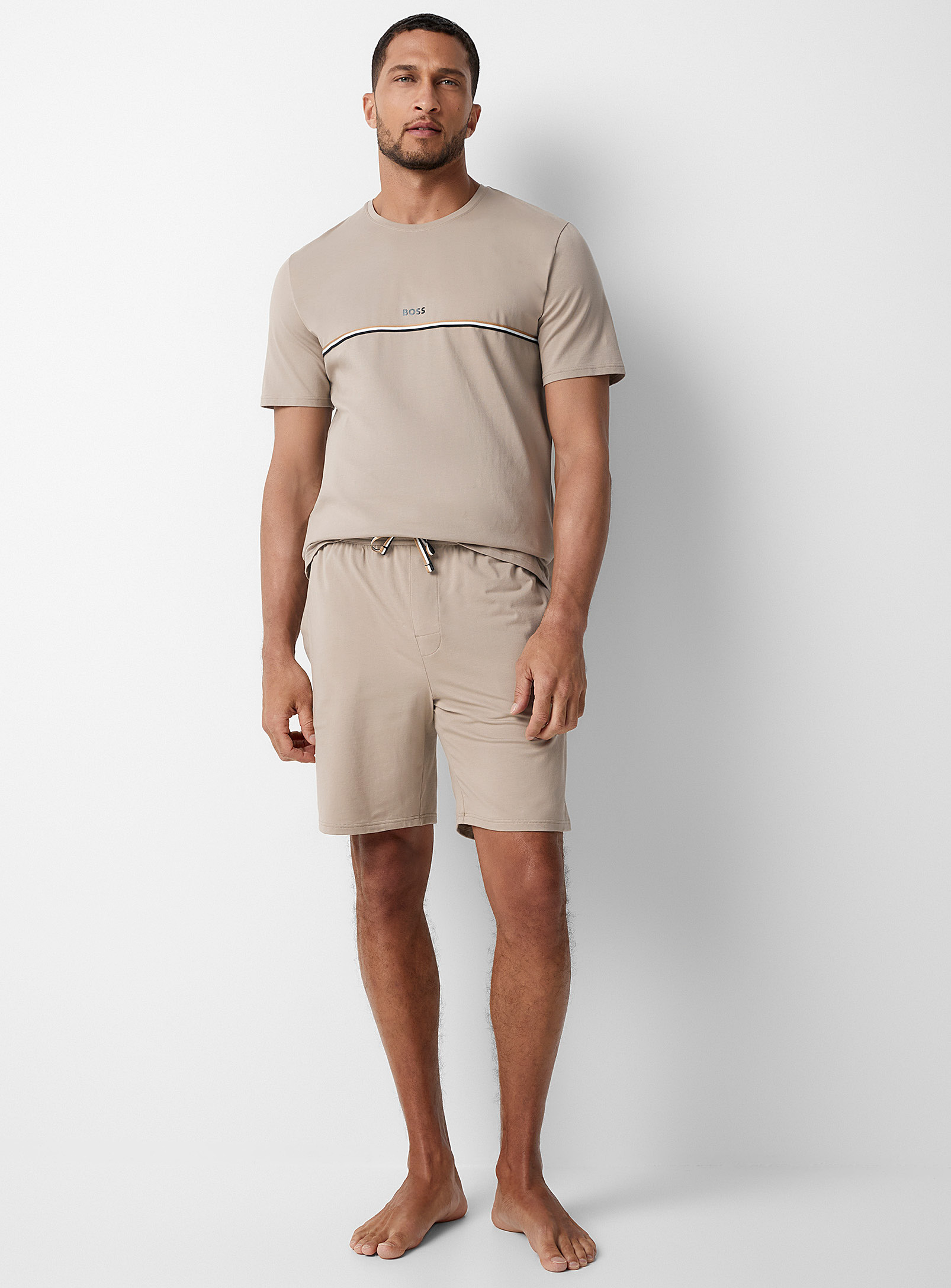 BOSS - Men's Tricolour-cord solid lounge Bermuda Shorts