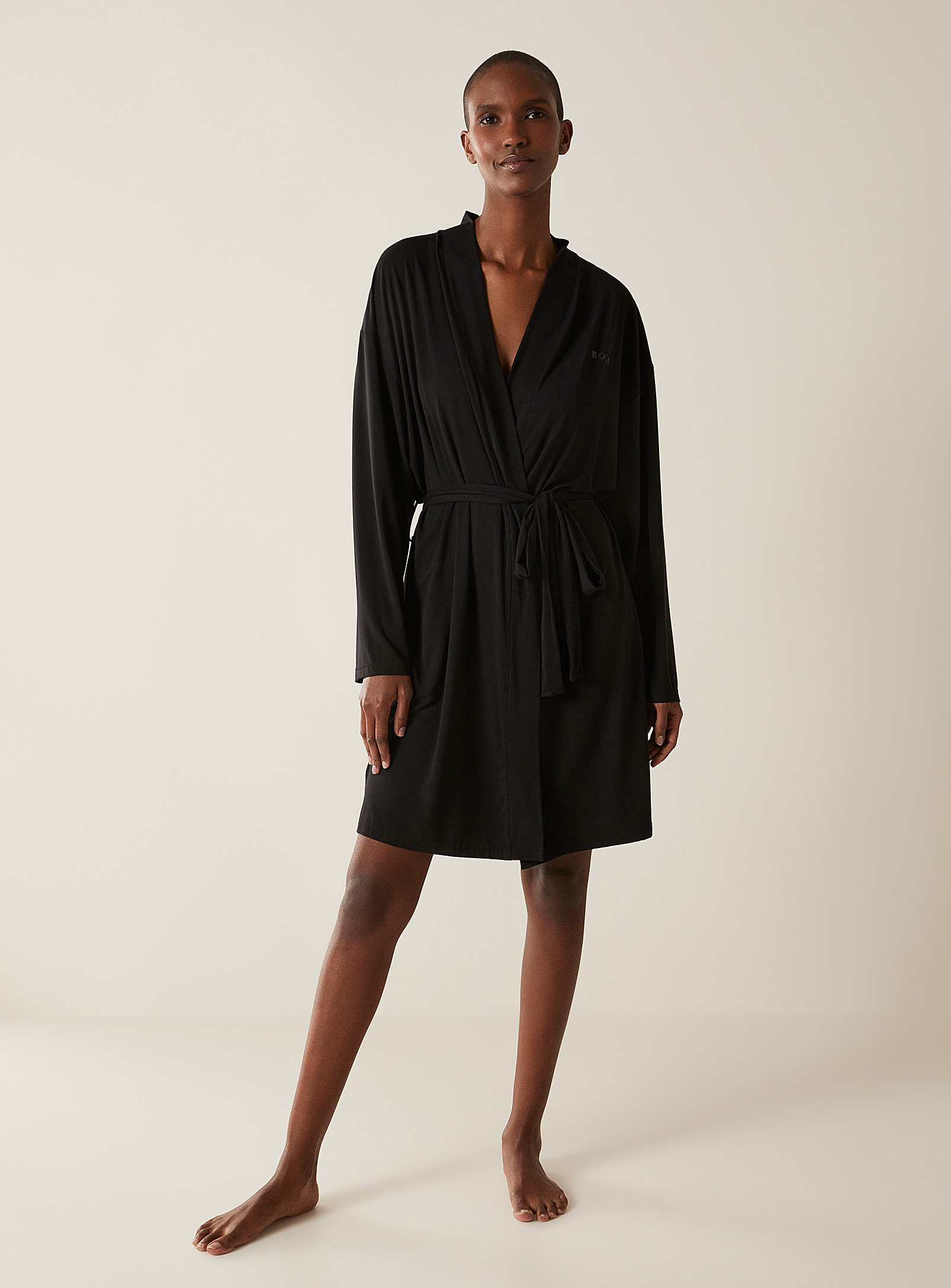 Hugo Boss Ebony Modal Robe In Black
