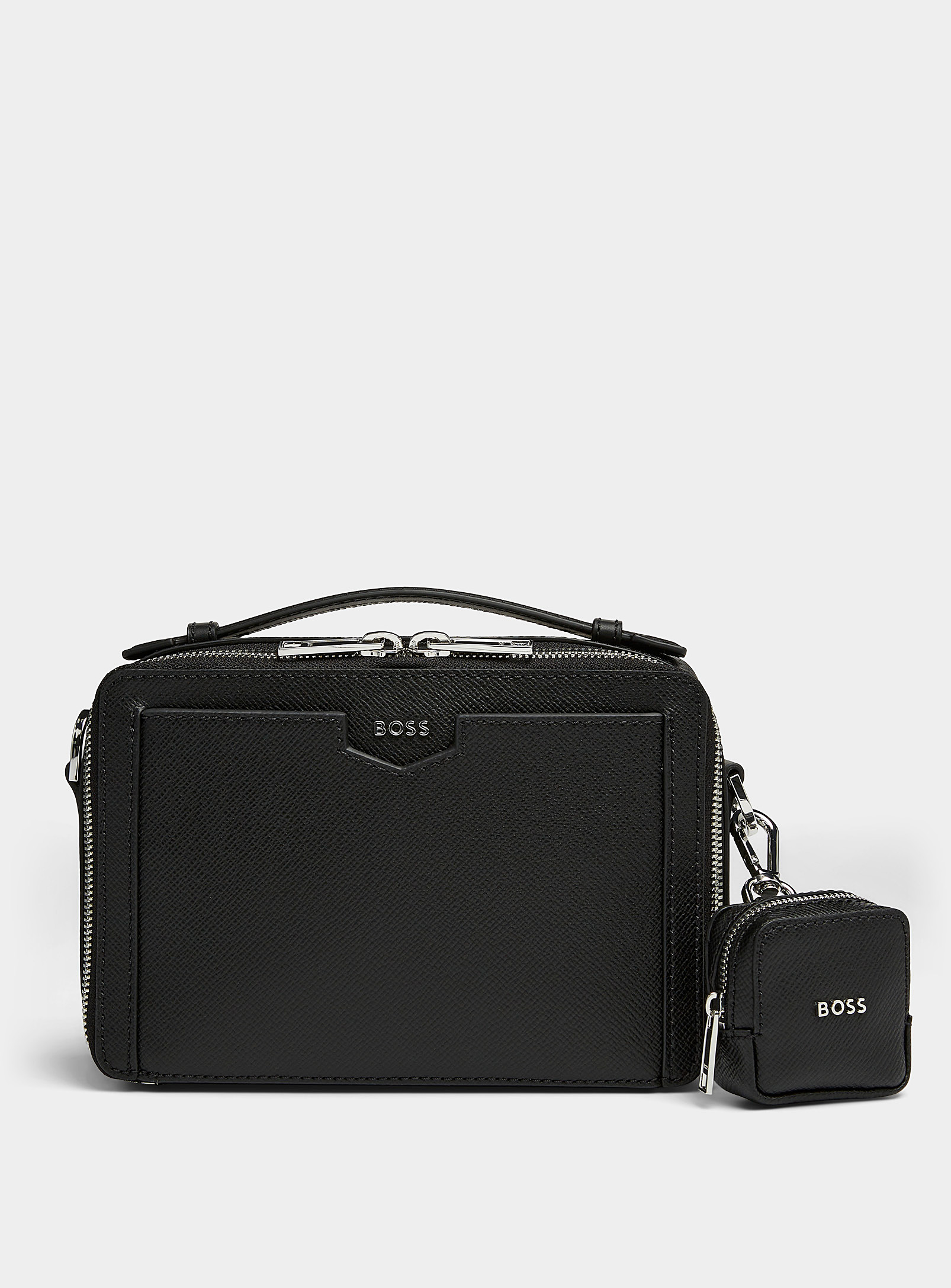 Shop Hugo Boss Shotgun Leather Shoulder Bag In Black
