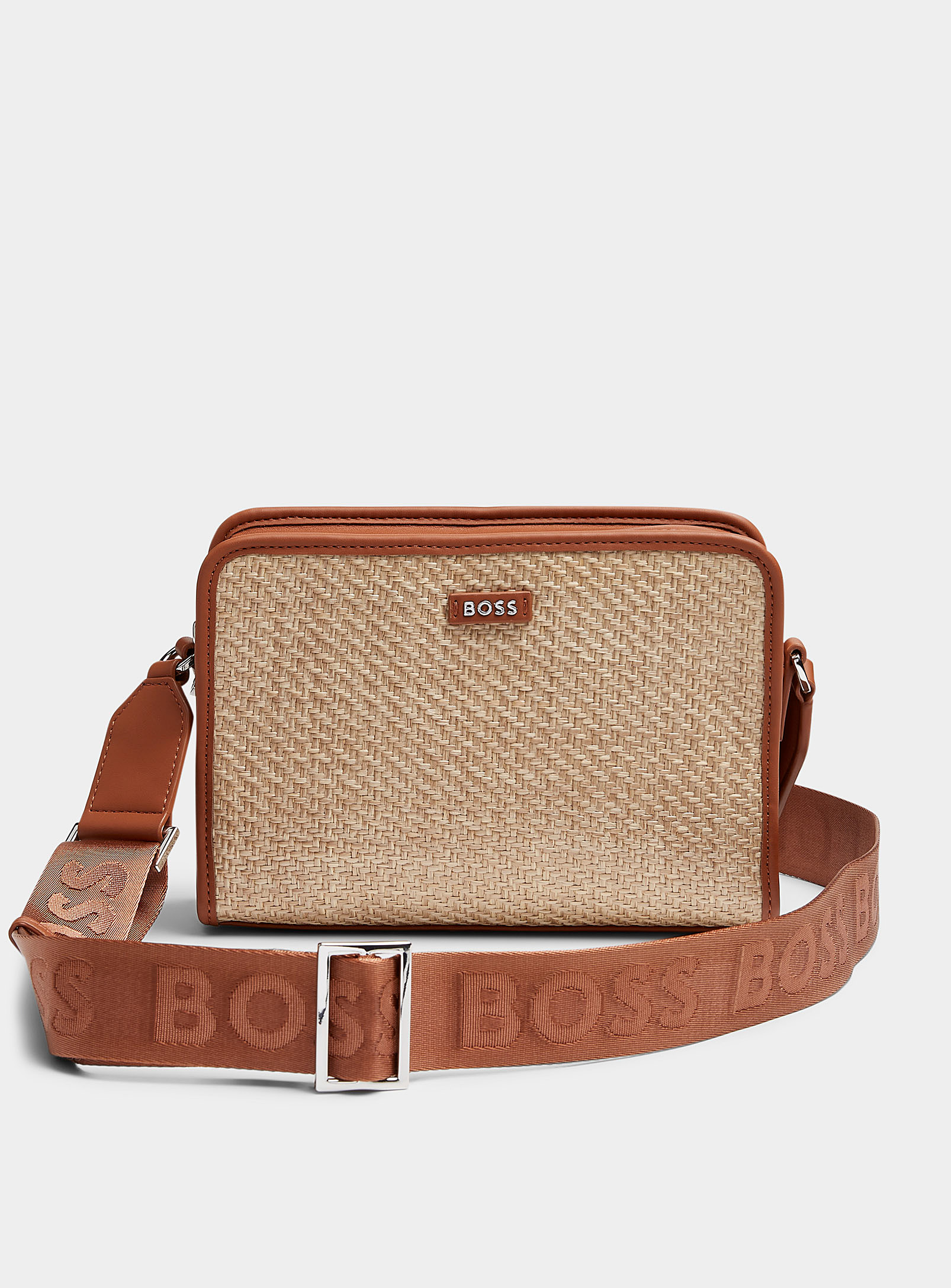 BOSS - Women's Sandy basketweave straw camera bag