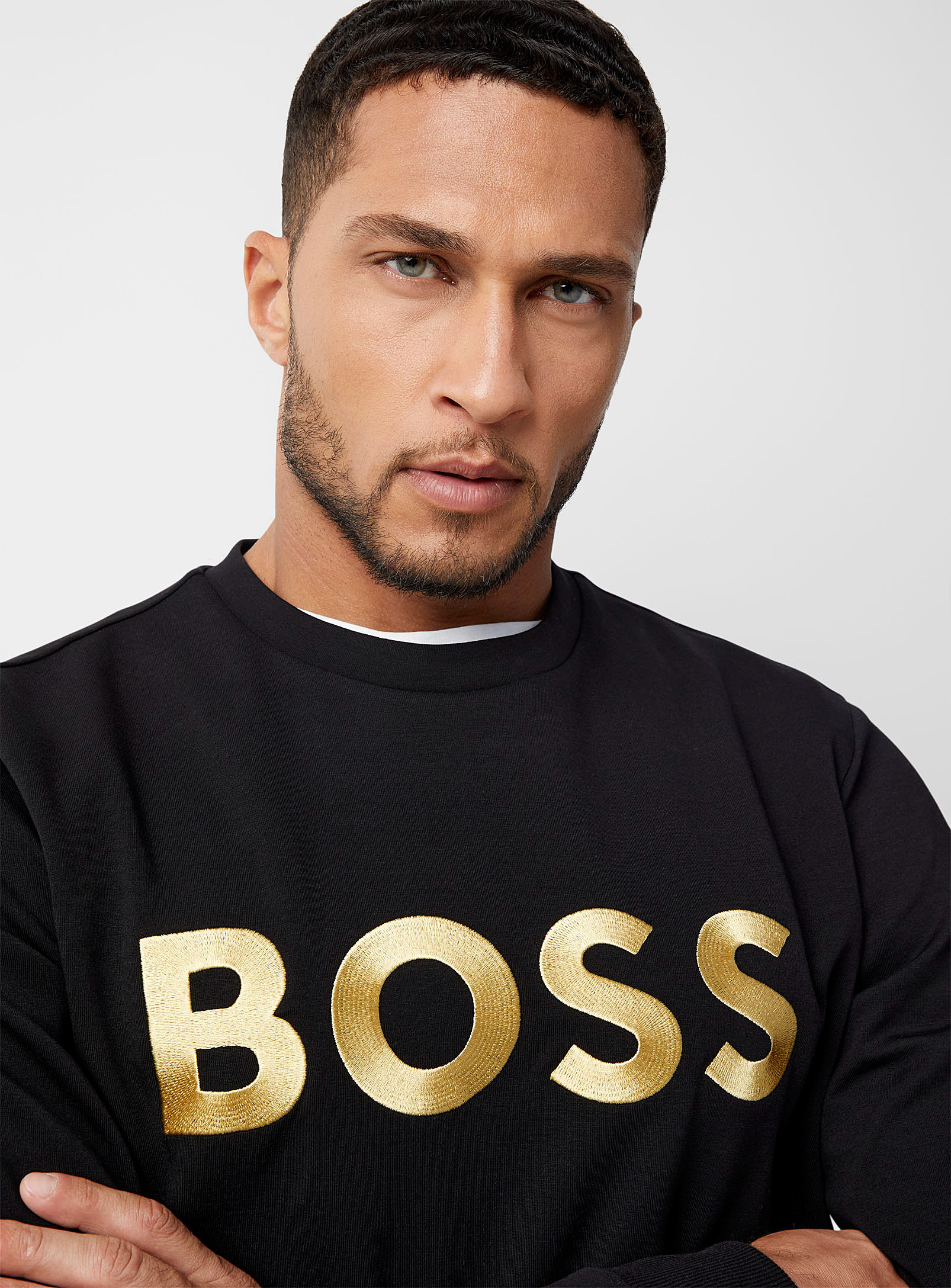 Hugo Boss Embroidered Gold Logo Sweatshirt In Black