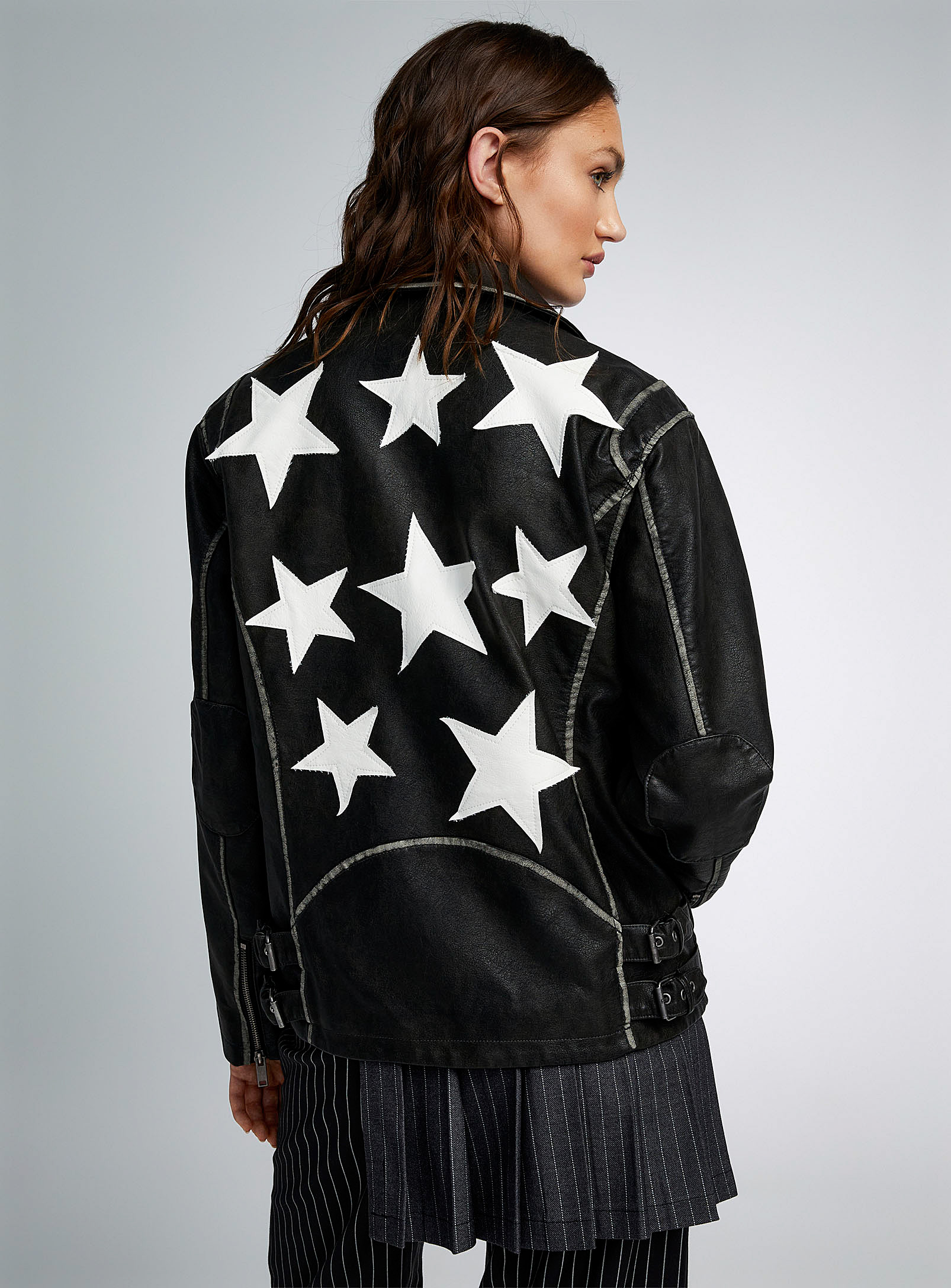 Twik - Women's Star patches faux-leather jacket