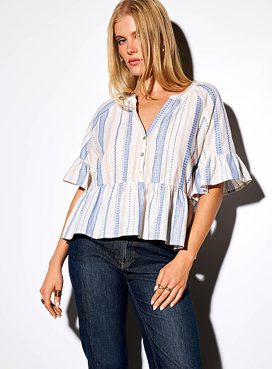 La blouse taille basque rayures g&eacute;om&eacute;triques