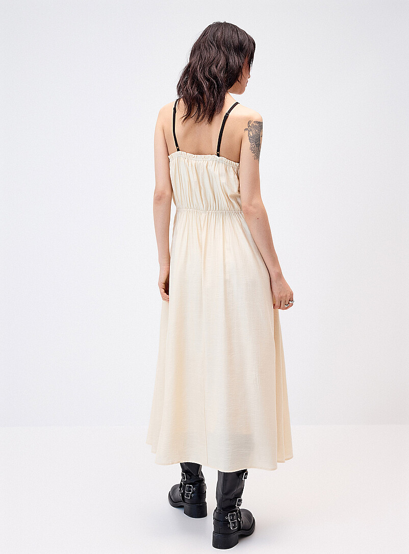 Twik: La robe maxi dentelle romantique Beige pour femme