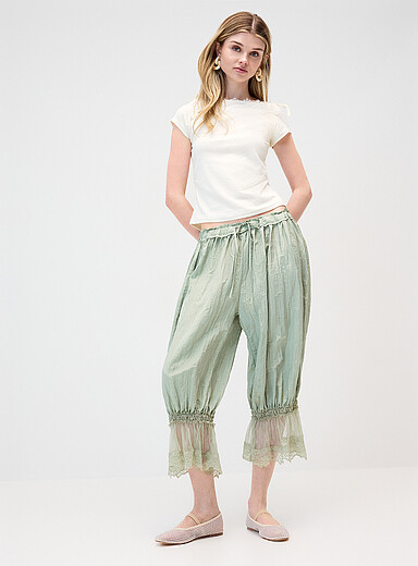 Twik Mint/Pistachio Green Satiny crinkled-finish bloomer pant for women