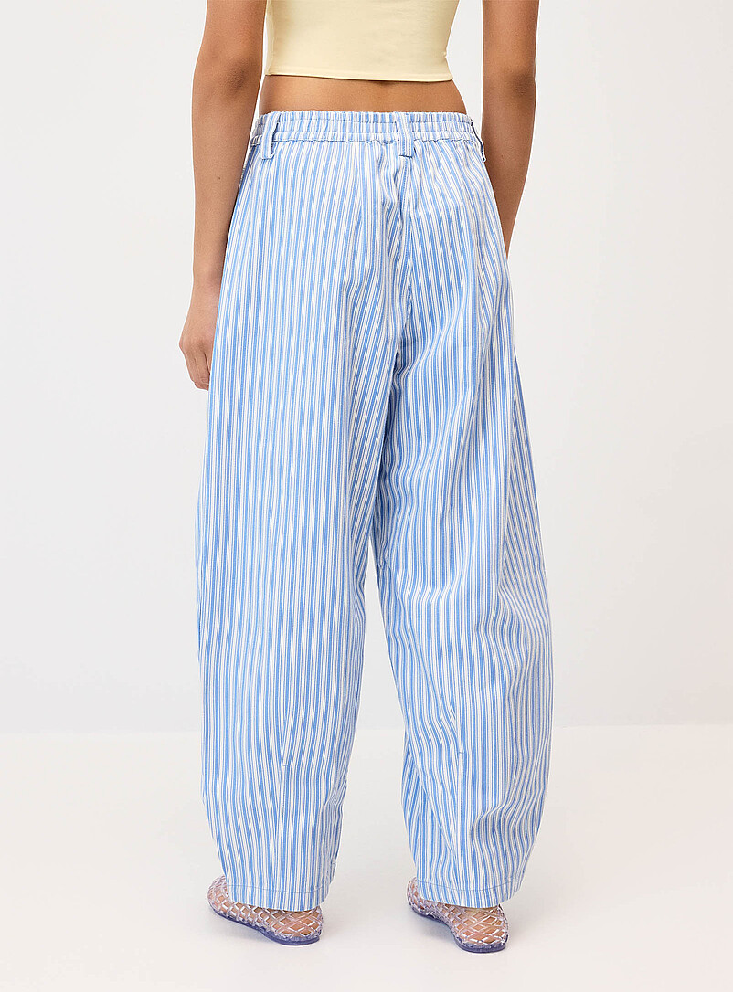 Twik Patterned Blue Striped twill barrel-leg pant for women