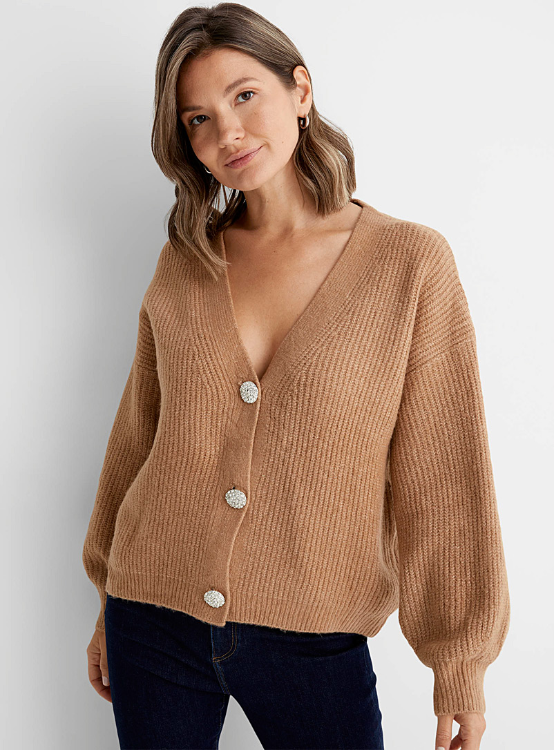 Contemporaine Honey Jewel-button ribbed cardigan for women