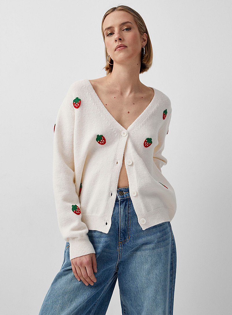 Icône White Strawberry field V-neck cardigan for women