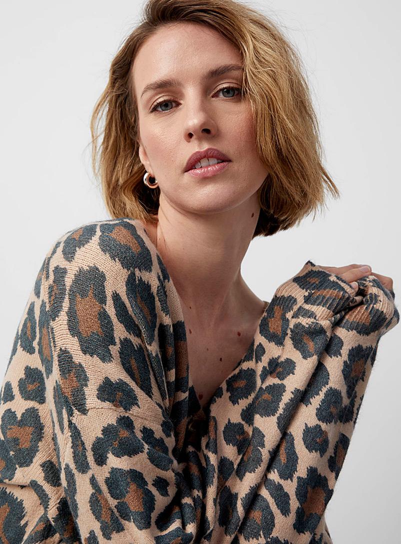 Contemporaine Light Brown Majestic leopard brushed cardigan for women