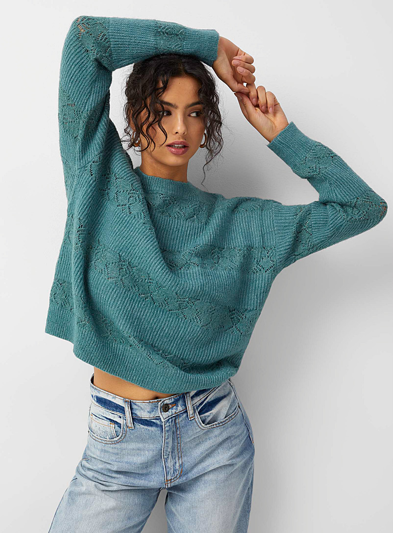 Icône Turquoise Touch of wool openwork striped loose sweater for women
