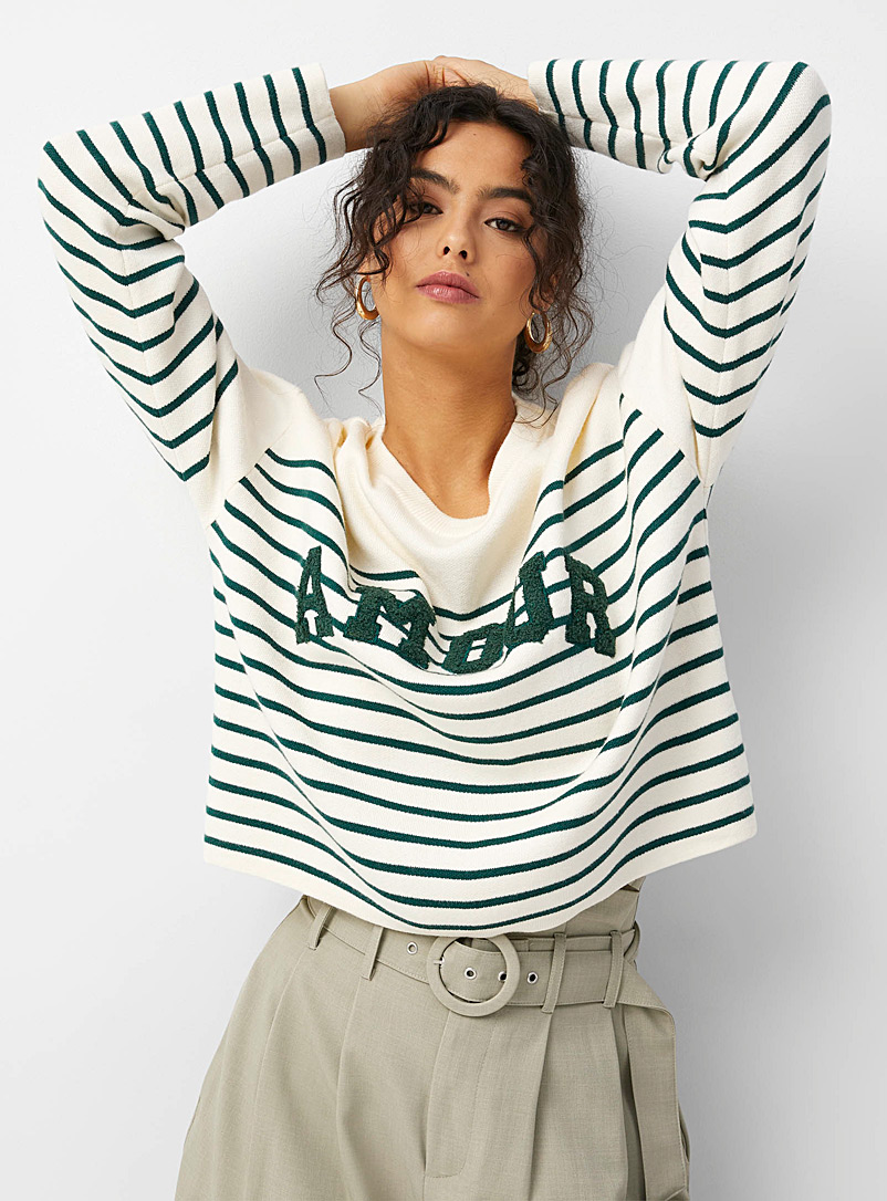 Icône Patterned white  Amour striped loose sweater for women