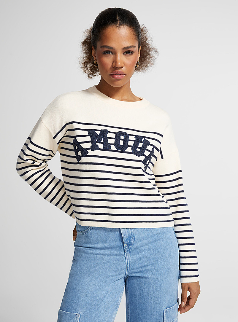Icône Patterned blue Amour striped loose sweater for women
