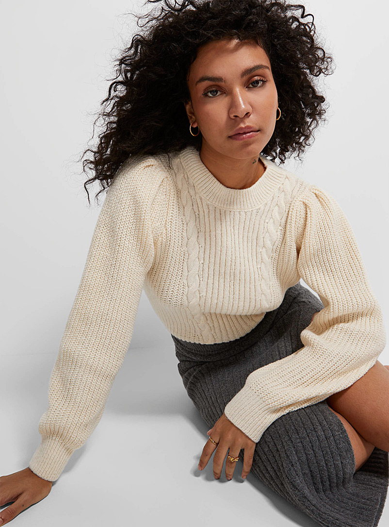 Icône Cream Beige Shaker-rib and cable-knit sweater for women