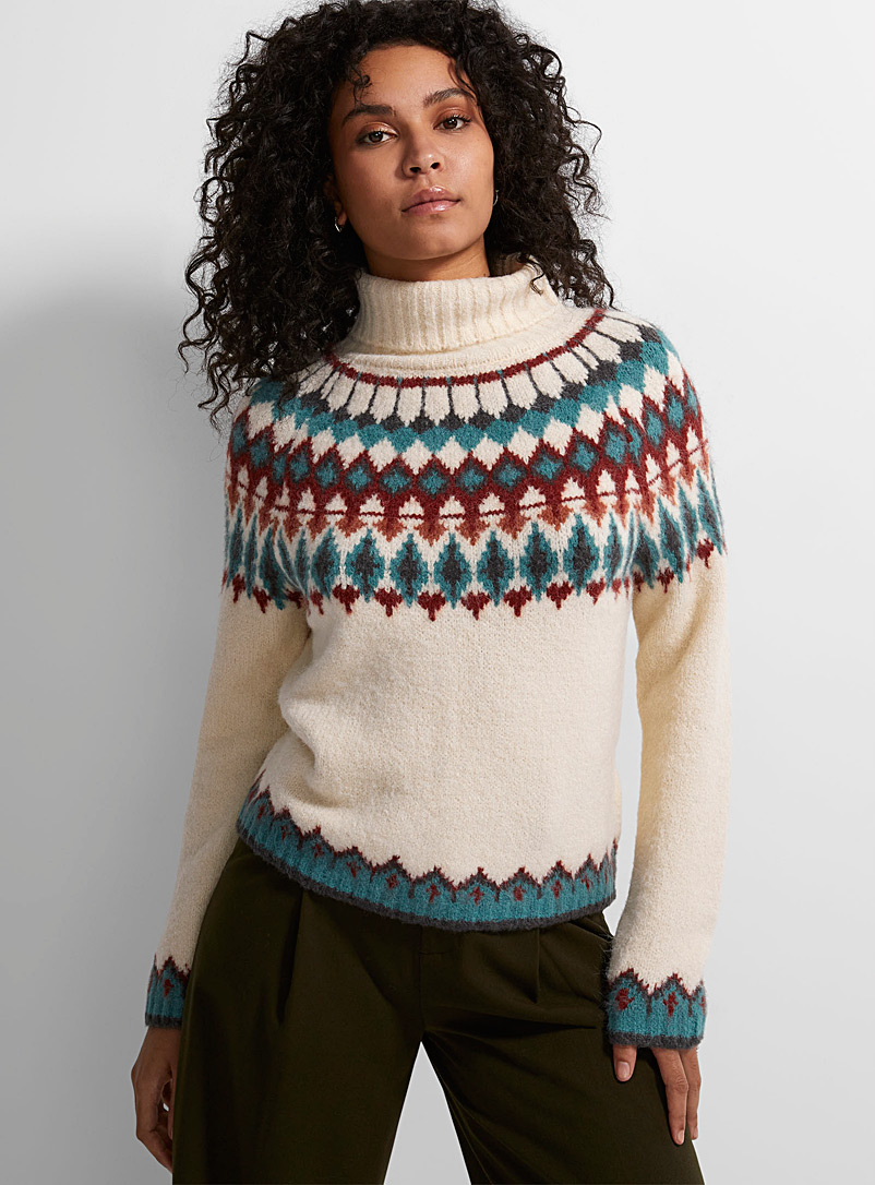 Icône Ivory White Icelandic jacquard turtleneck sweater for women
