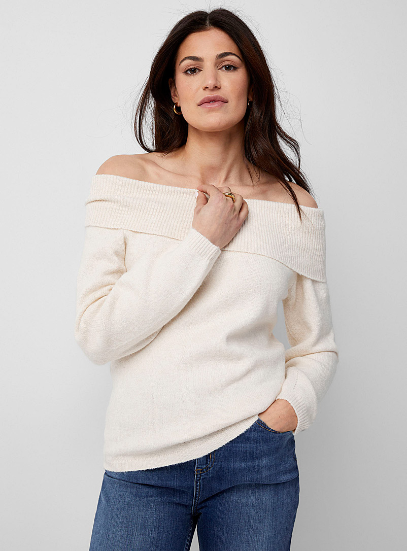 Contemporaine Cream Beige Off-the-shoulder sweater for women