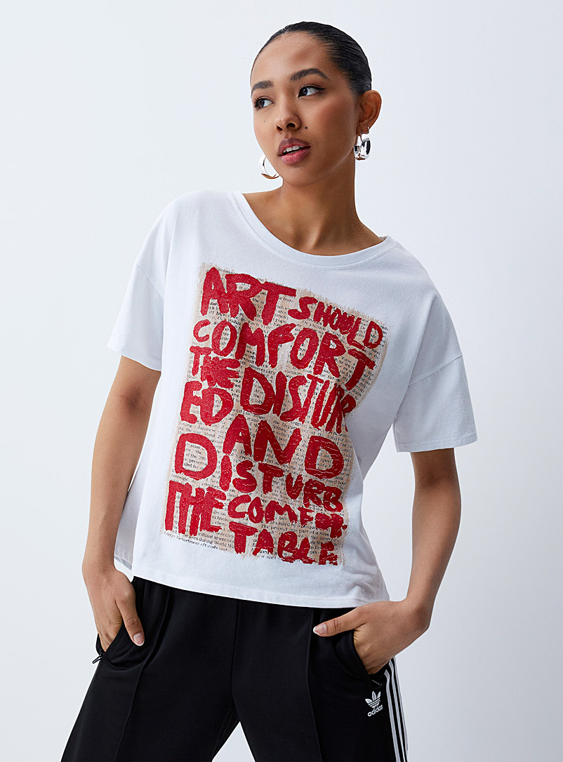 Twik White Shiny graffiti T-shirt for women