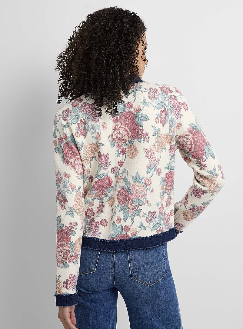Floral tapestry denim hem cardigan | Contemporaine | Stripes