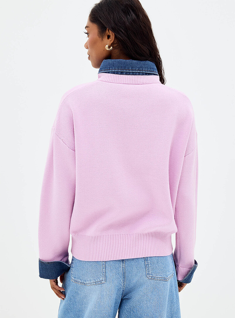 Contemporaine: Le polo boutons bijoux insertions denim Noir pour femme