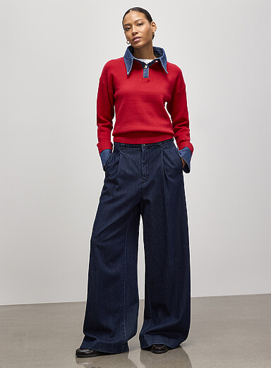Le polo boutons bijoux insertions denim