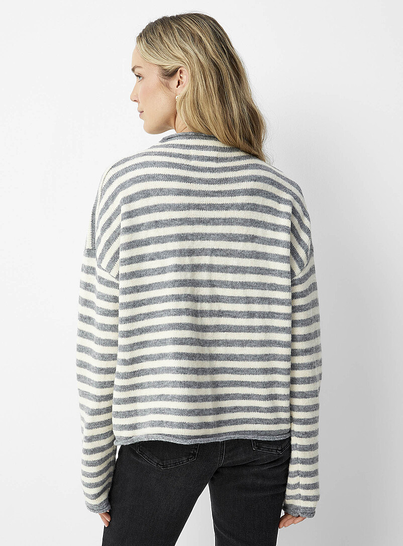 Contemporaine Navy/Midnight Blue Funnel neck buttoned sweater for women