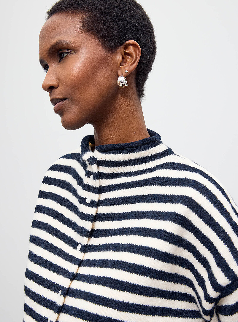 Contemporaine Navy/Midnight Blue Funnel neck buttoned sweater for women