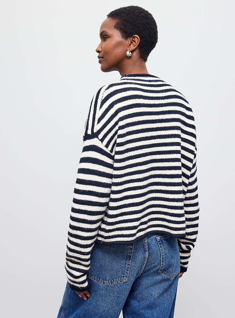 Contemporaine Navy/Midnight Blue Funnel neck buttoned sweater for women
