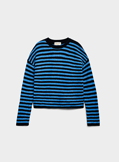 Rolled trim striped sweater