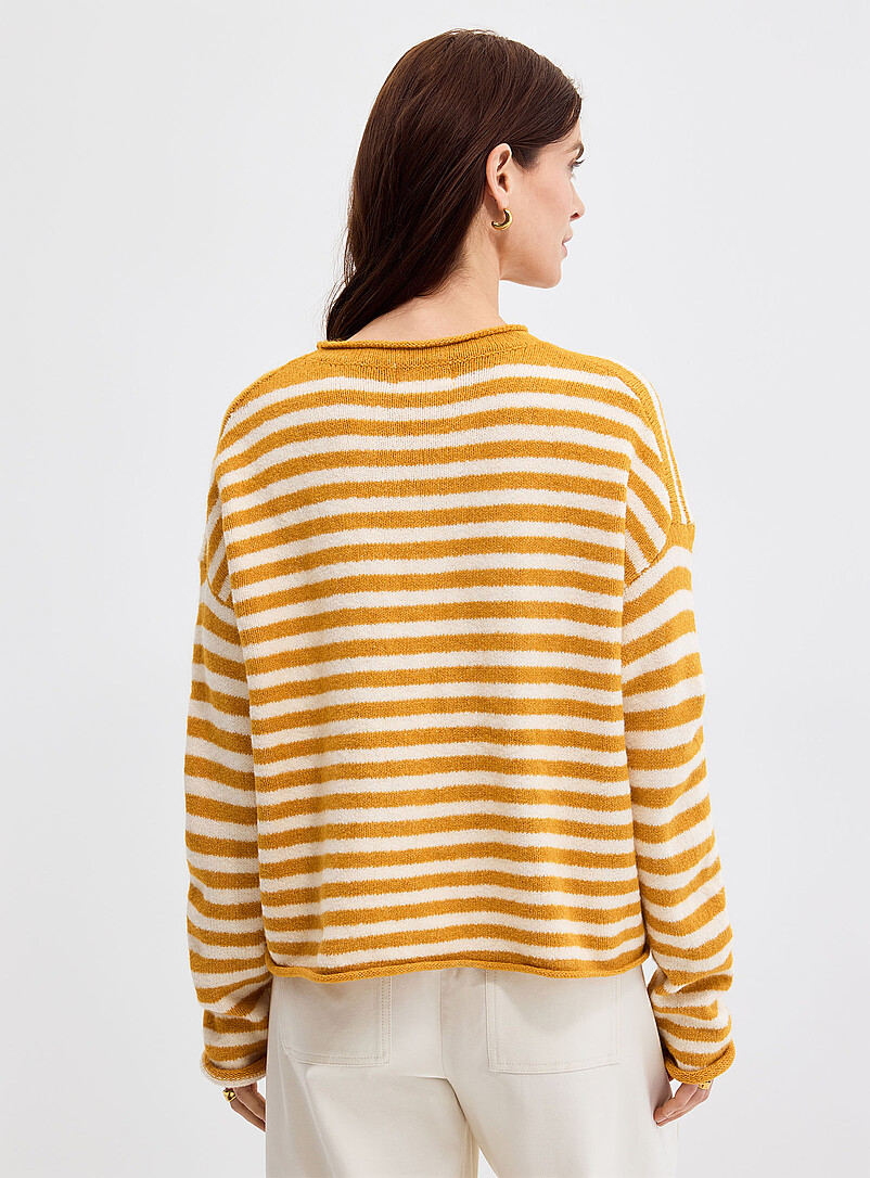 Contemporaine: Le chandail ray&eacute; bordures roulott&eacute;es Bourgogne pour femme