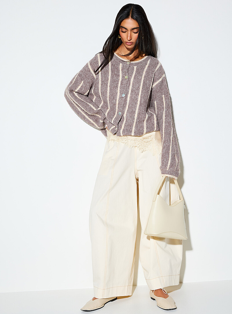 Ic&ocirc;ne Grey Vertical stripe wool-blend cardigan for women