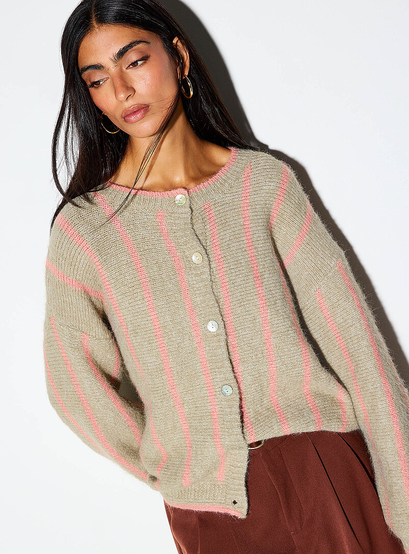 Vertical stripe wool-blend cardigan | Icône | Shop Women's