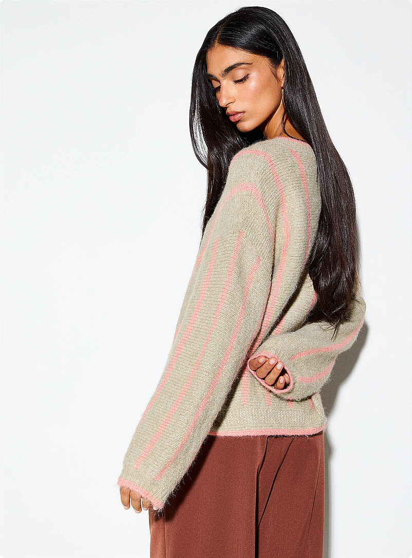Ic&ocirc;ne Grey Vertical stripe wool-blend cardigan for women