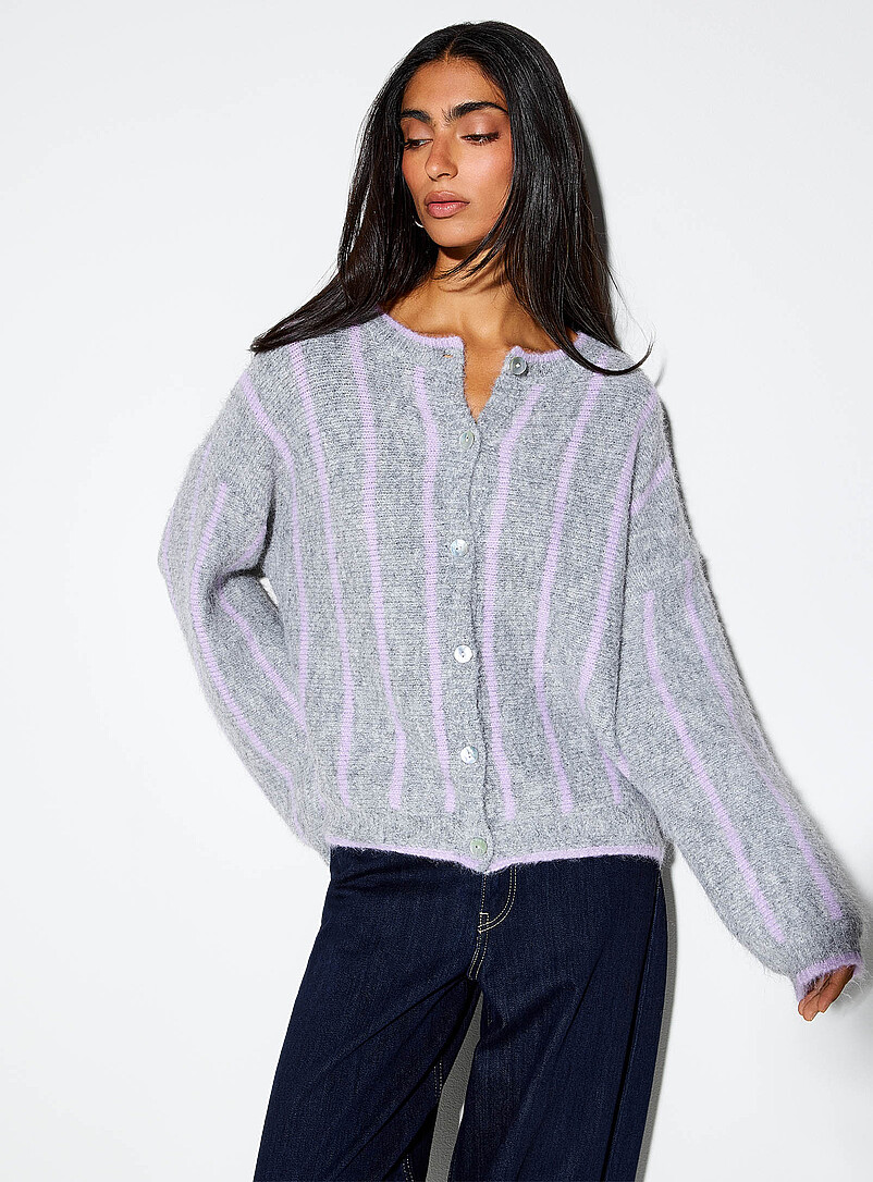 Vertical stripe wool-blend cardigan | Icône | Shop Women's