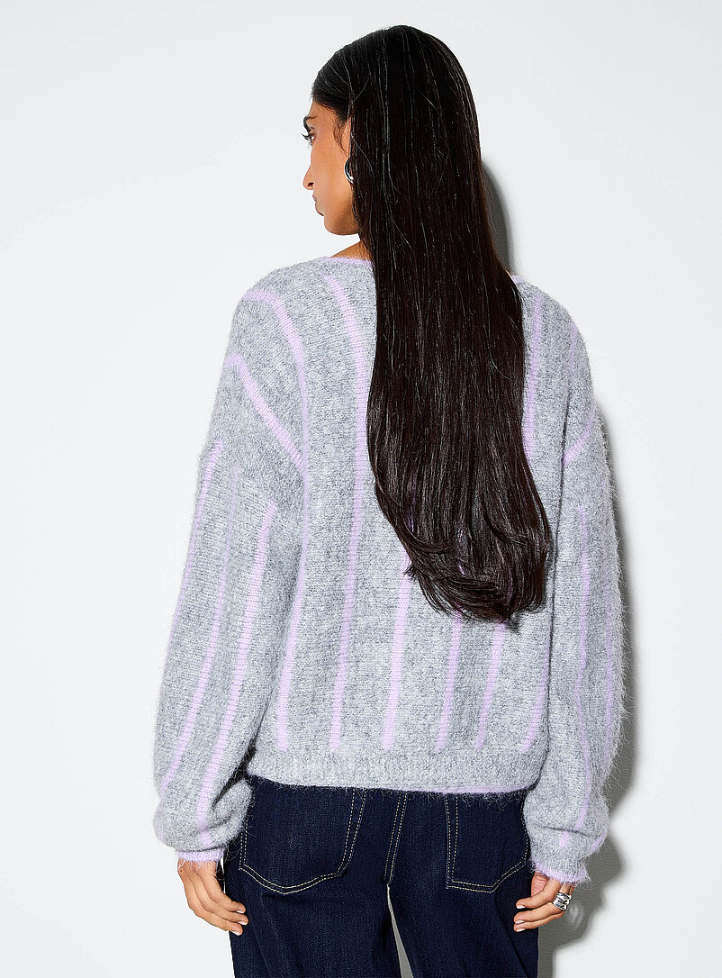 Ic&ocirc;ne Grey Vertical stripe wool-blend cardigan for women