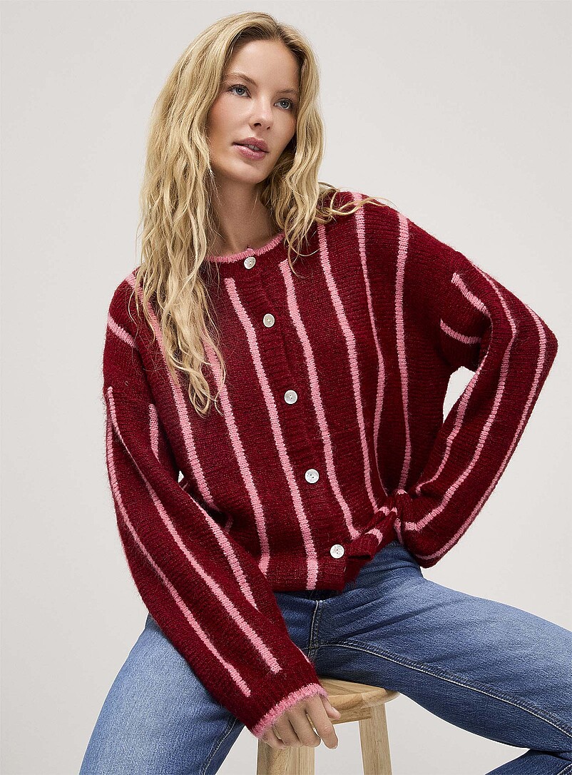 Vertical stripe wool-blend cardigan | Icône | Shop Women's