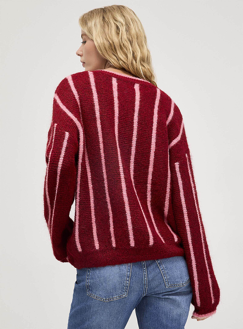 Ic&ocirc;ne Grey Vertical stripe wool-blend cardigan for women