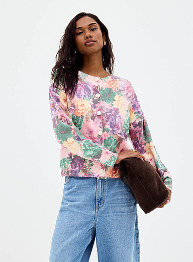 Le cardigan carr&eacute; tapisserie florale