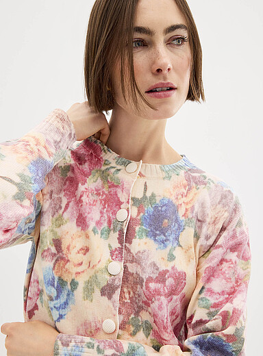 Le cardigan carr&eacute; tapisserie florale