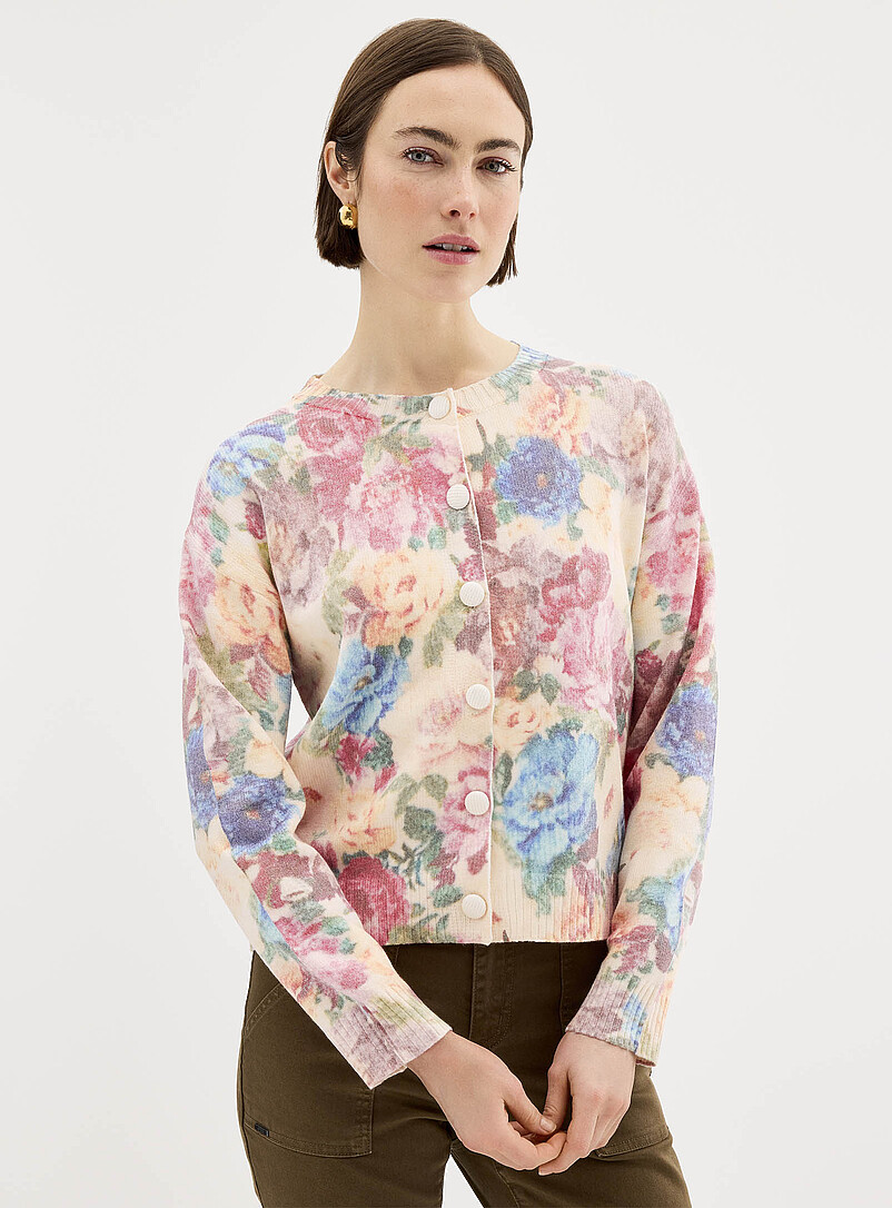 Contemporaine Hazelnut Floral tapestry boxy-fit cardigan for women