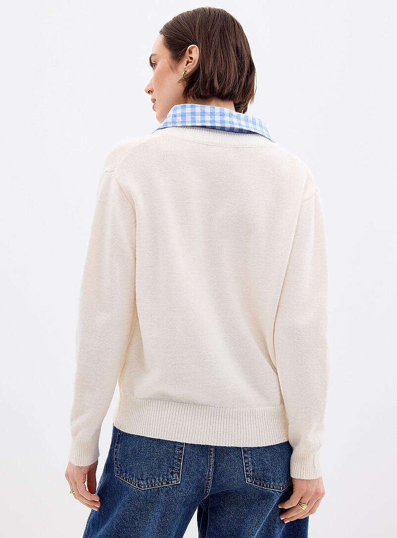 Contemporaine Navy/Midnight Blue Gingham pattern fooler sweater for women