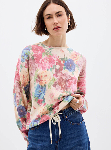 Contemporaine: Le chandail moelleux fleurs vintage Ivoire &agrave; motifs pour femme